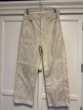 Levi's Cream and Tan Wave-Print Straight Leg Button-fly Jeans